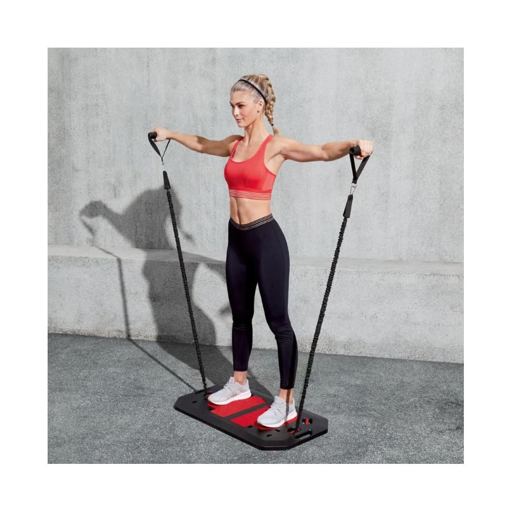 Set de antrenament Crossfit portabil, tip valiza, capacitate maxima 230kg, negru si rosu