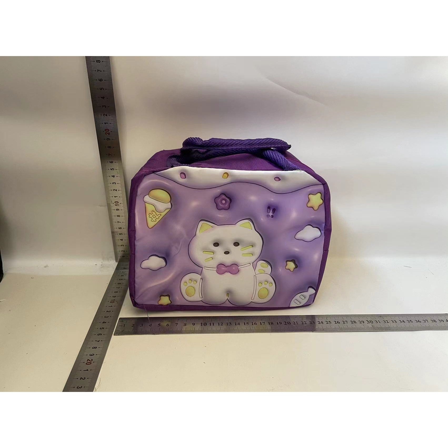 Geantă Frigorifică, cu Desene Animate 3D, Portabilă pentru Copii, de Prânz, din Pânză Oxford, 23x13x19 cm, Model Pisicuta, Mov