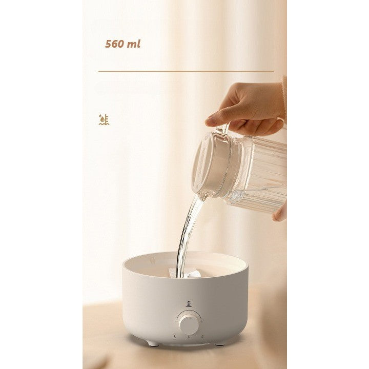 Umidificator de tip vulcan, cu aromaterapie, cu telecomanda, 560 ml, model V21A, alb