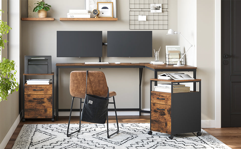 VASAGLE Dulap mobil tip rollbox pentru birouri, cu 2 sertare, stil industrial, 44x42x67cm, maro rustic