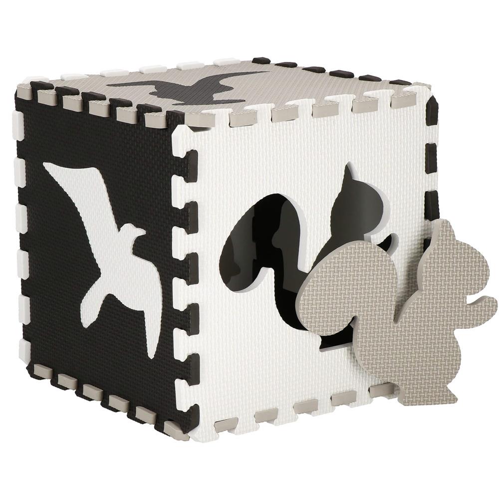 Covor din spuma pentru copii, tip puzzle animale, 52 piese, termoizolant, 150x150 cm, gri negru