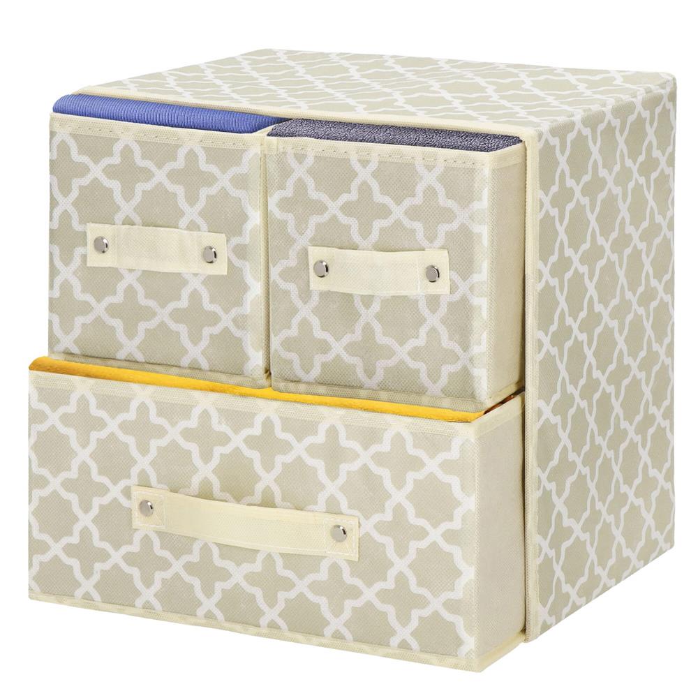 Organizator dulap tip lada cu 3 sertare, 31x31x22cm, cu model, bej