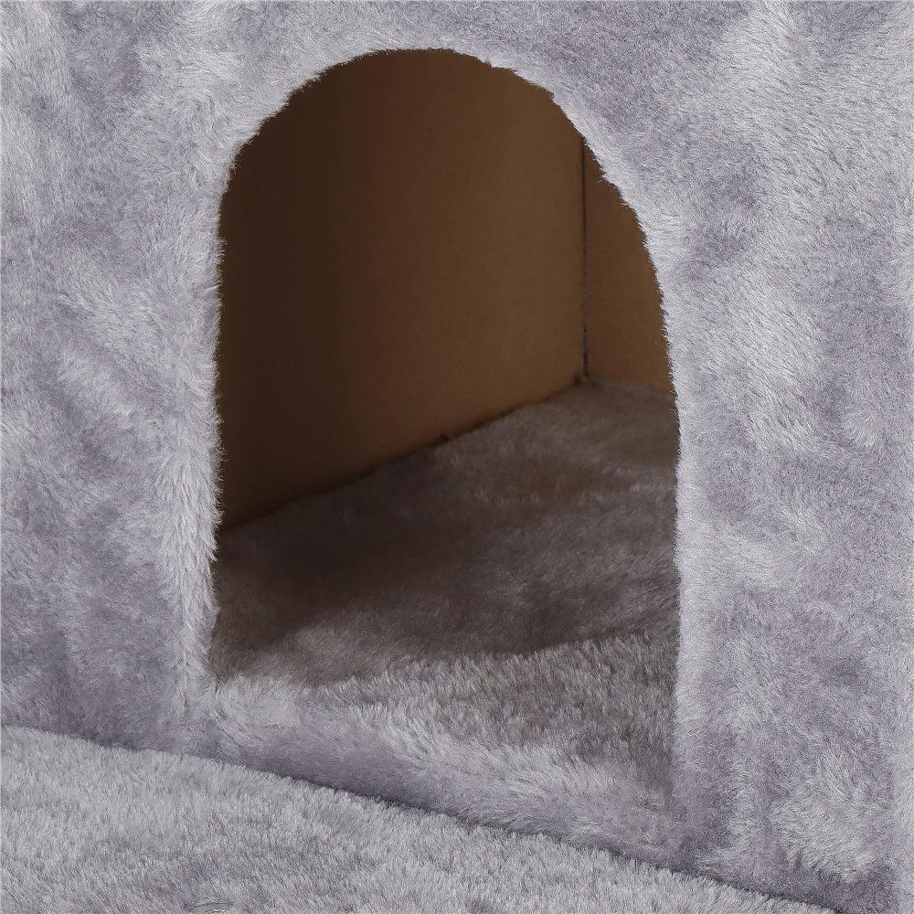 Ansamblu de joaca pentru pisici, cu loc pentru zgariat, ascuns, culcus, mingi, 129cm, gri