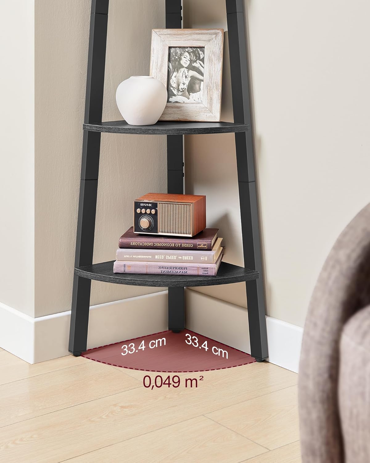 VASAGLE Raft de colt cu 4 etaje, tip biblioteca, cadru metal si polite lemn, 34x34x125 cm, negru - 4