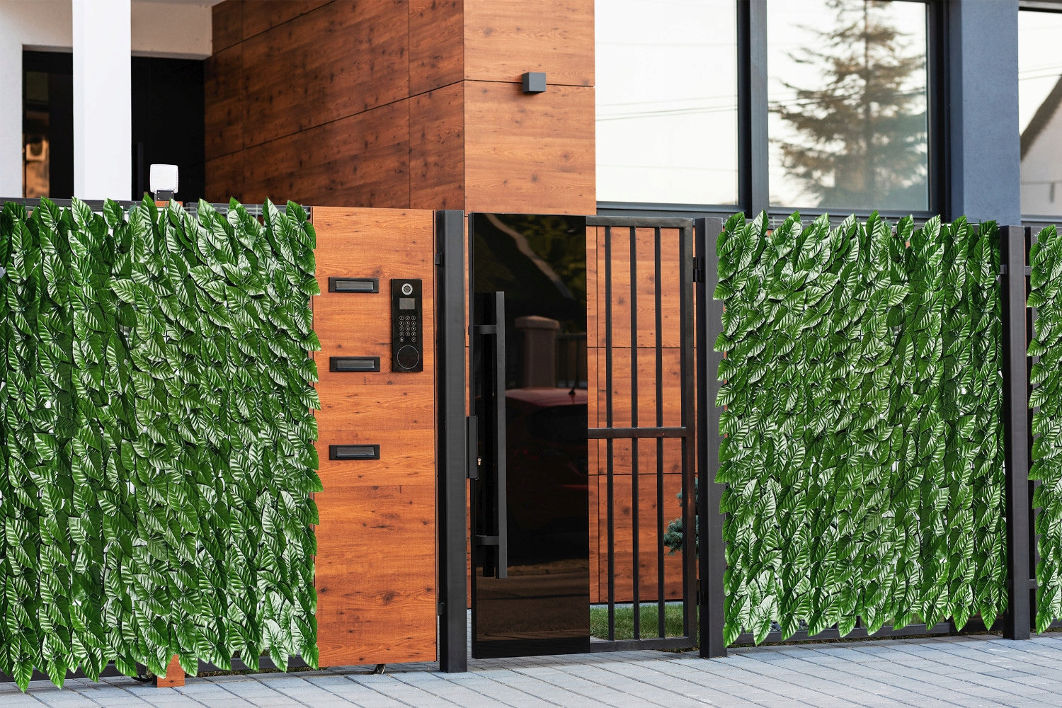 Panou paravan cu frunze artificiale pentru gard sau balcon, 100x500cm, verde