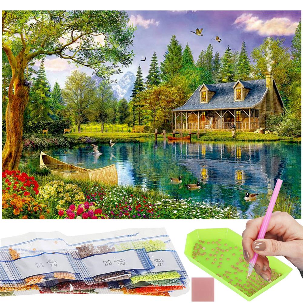 Set de broderie cu diamante 5D, 30x40cm, model Pod de piatra