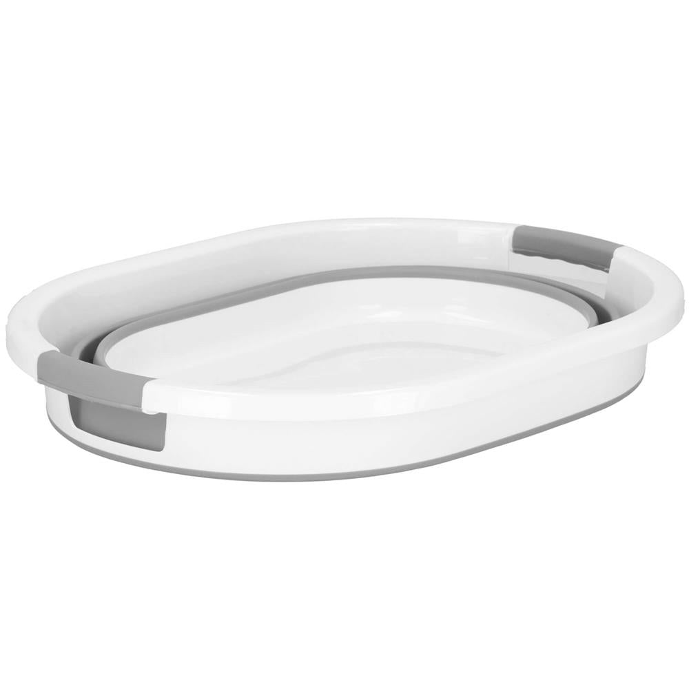 Cos de rufe pliabil tip lighean, cu manere, din plastic si silicon, 62x44x28cm, 39litri, gri