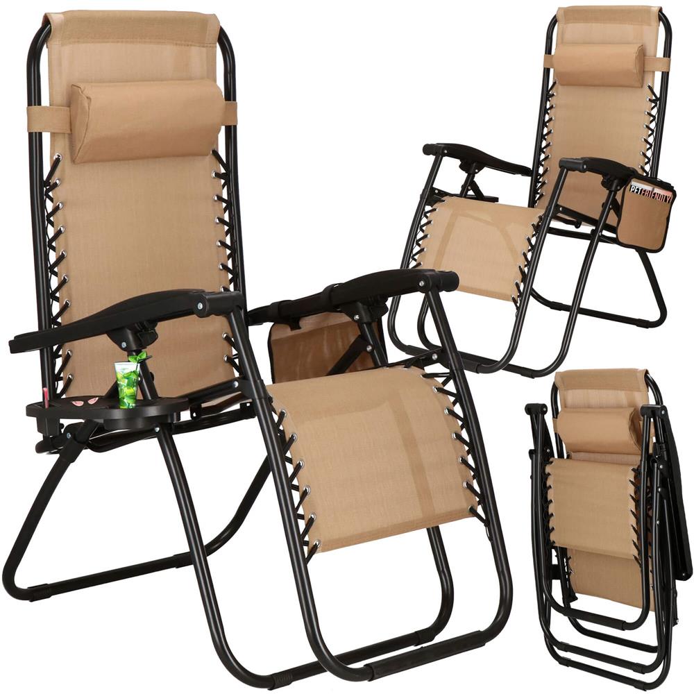 Sezlong scaun pliant plaja sau gradina, Siesta, gravitatie zero, cu tetiera, 175x67x110 cm, taupe