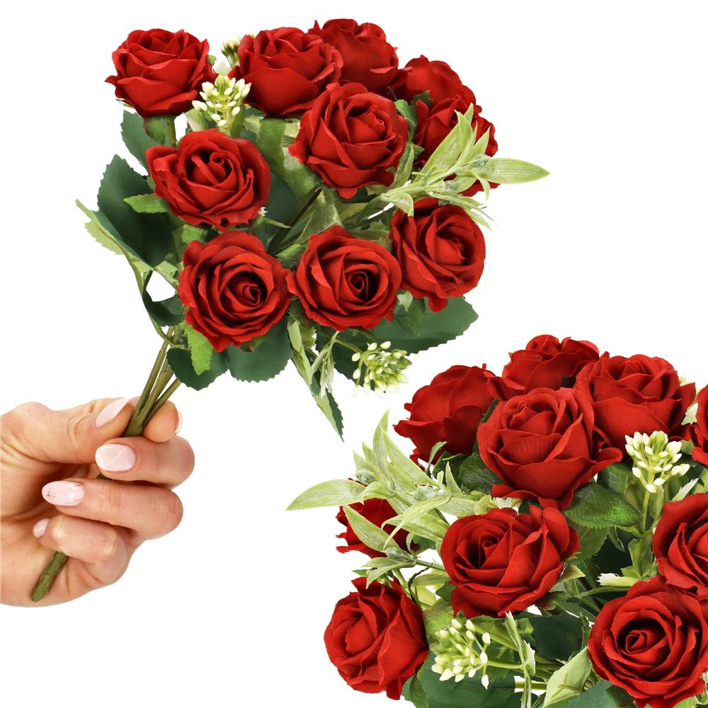 Buchet de flori artificiale din poliester, 10 fire trandafiri, 30cm, rosu