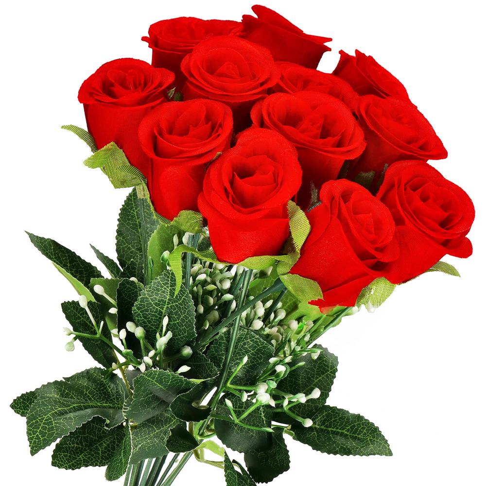 Buchet de flori artificiale din poliester, 12 fire trandafiri, 38cm, rosu