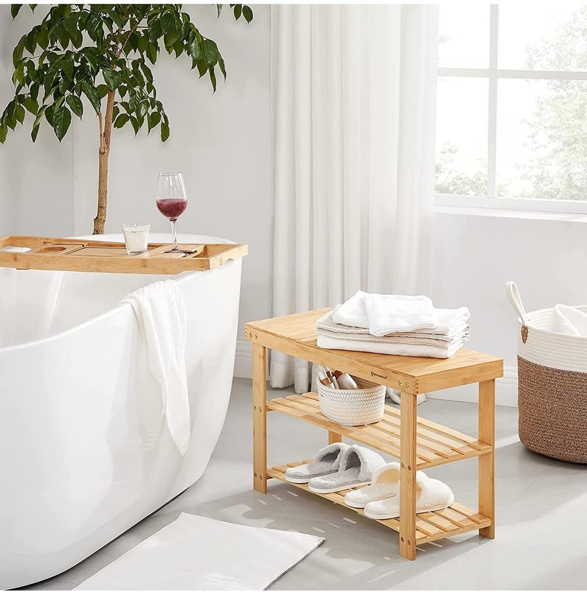 Raft de depozitare din bambus, cu 3 niveluri, 28x70x45cm, maro