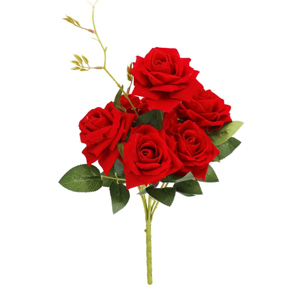 Buchet de flori artificiale din poliester, 6 fire trandafiri, 55cm, rosu