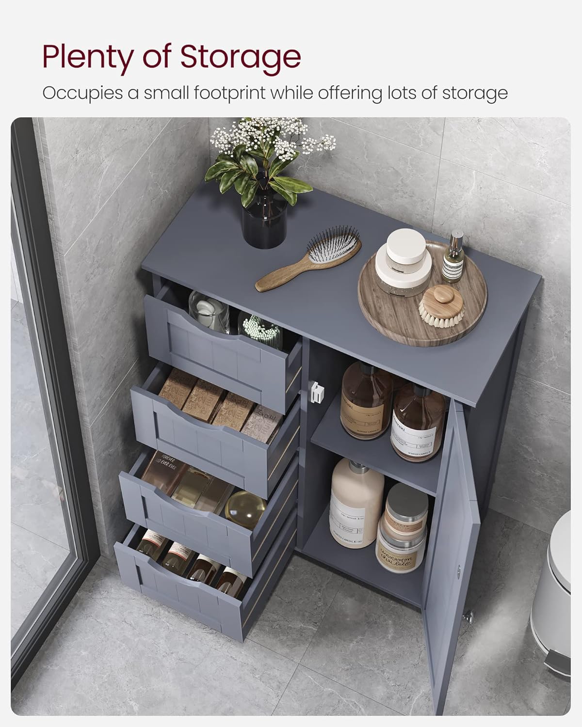 VASAGLE Dulap de baie, din MDF, cu 4 sertare, raft reglabil, 30x55x82 cm, gri