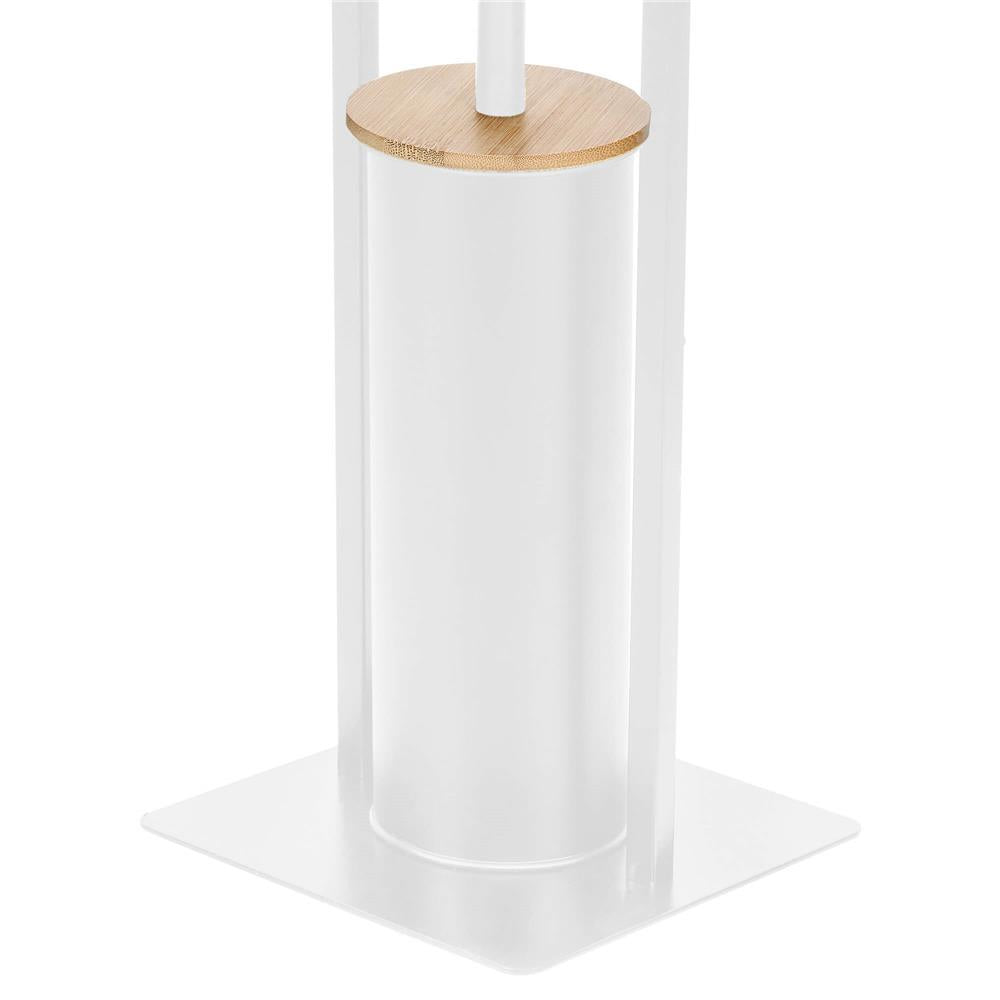 Stand cu perie WC si suport hartie igienica, metal si bambus, 76cm, alb perla