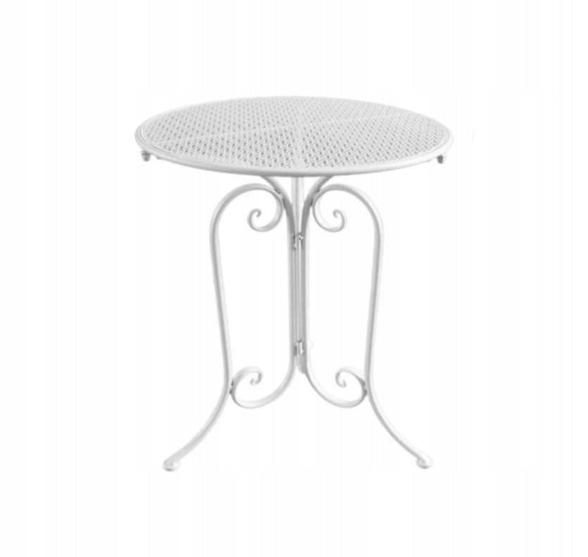 Set mobilier gradina metalic Linda, masa 60x60x70 cm si 2 scaune 39x39x94 cm, stil vintage, alb mat
