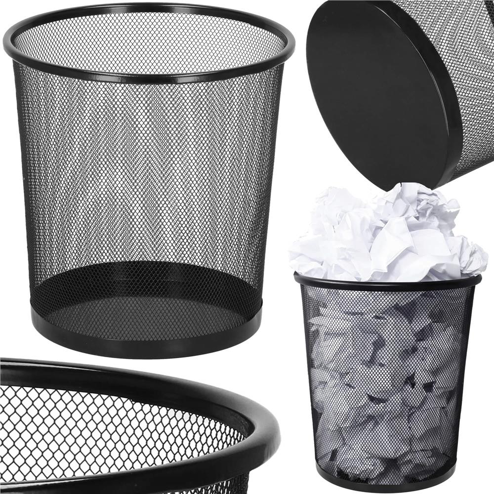 Cos de gunoi pentru birou, metalic din plasa, 27cm, negru
