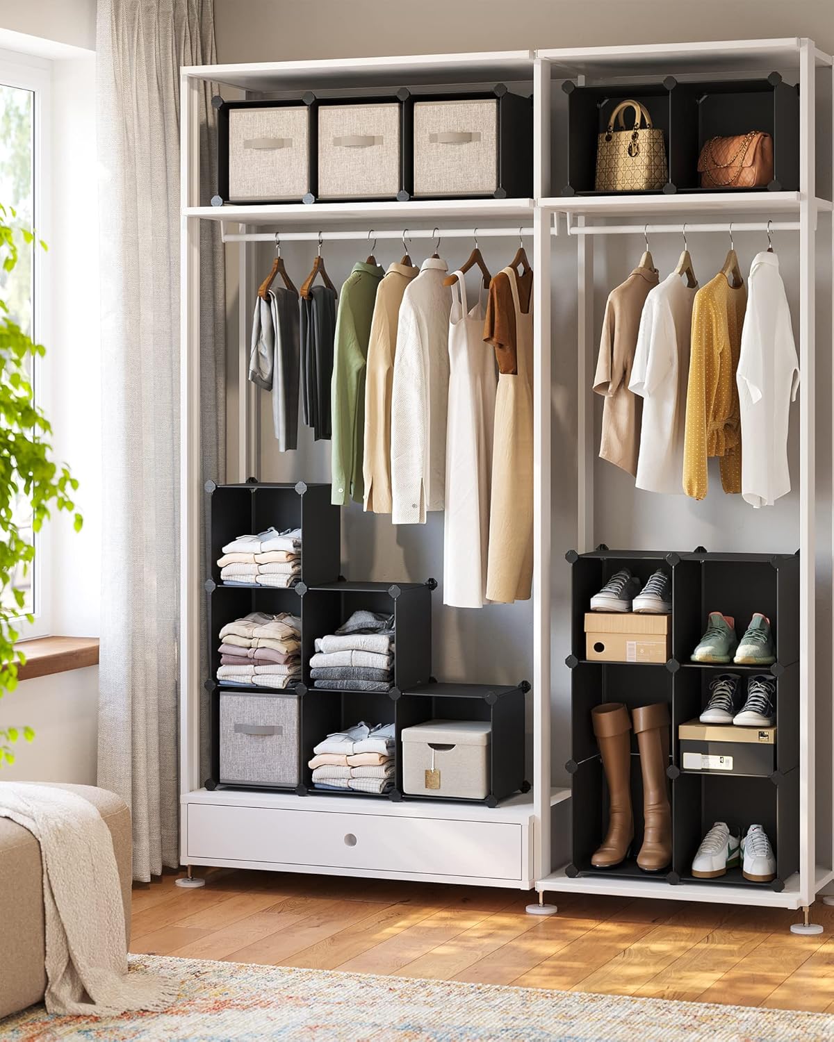 SONGMICS Unitate de depozitare cu 16 cuburi, pentru pantofi sau haine, personalizabil, 31x123x123 cm, negru