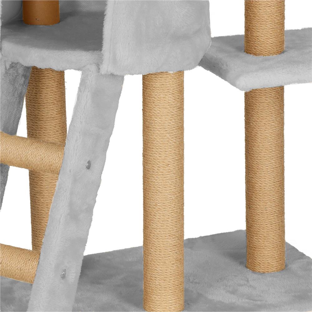 Ansamblu de joaca pentru pisici, cu loc pentru zgariat, ascuns, culcus, soricei, 136cm, gri