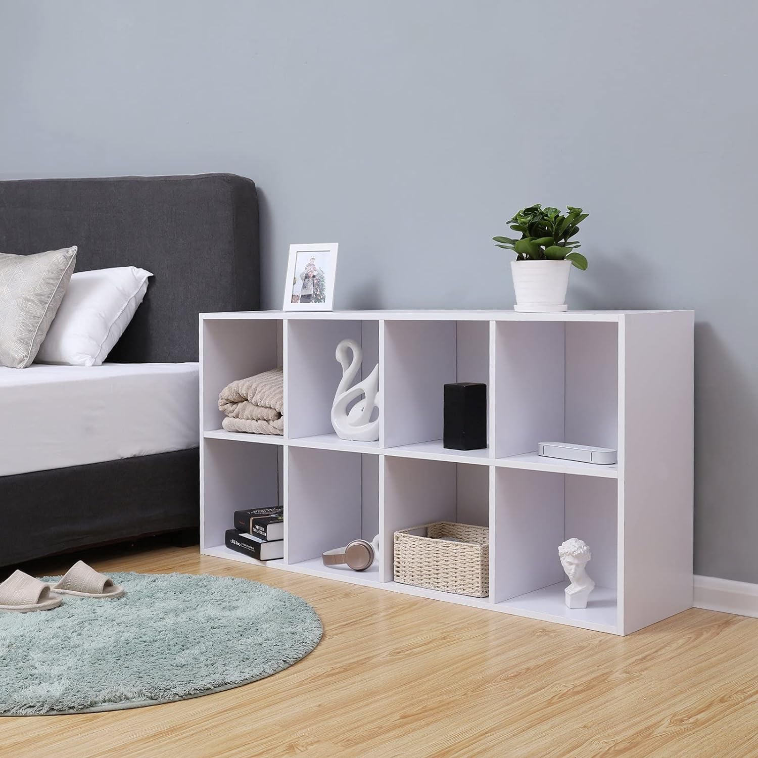 VASAGLE Biblioteca, raft cu 8 unitati de depozitare, pentru living, din lemn, 30x130x66cm, alb