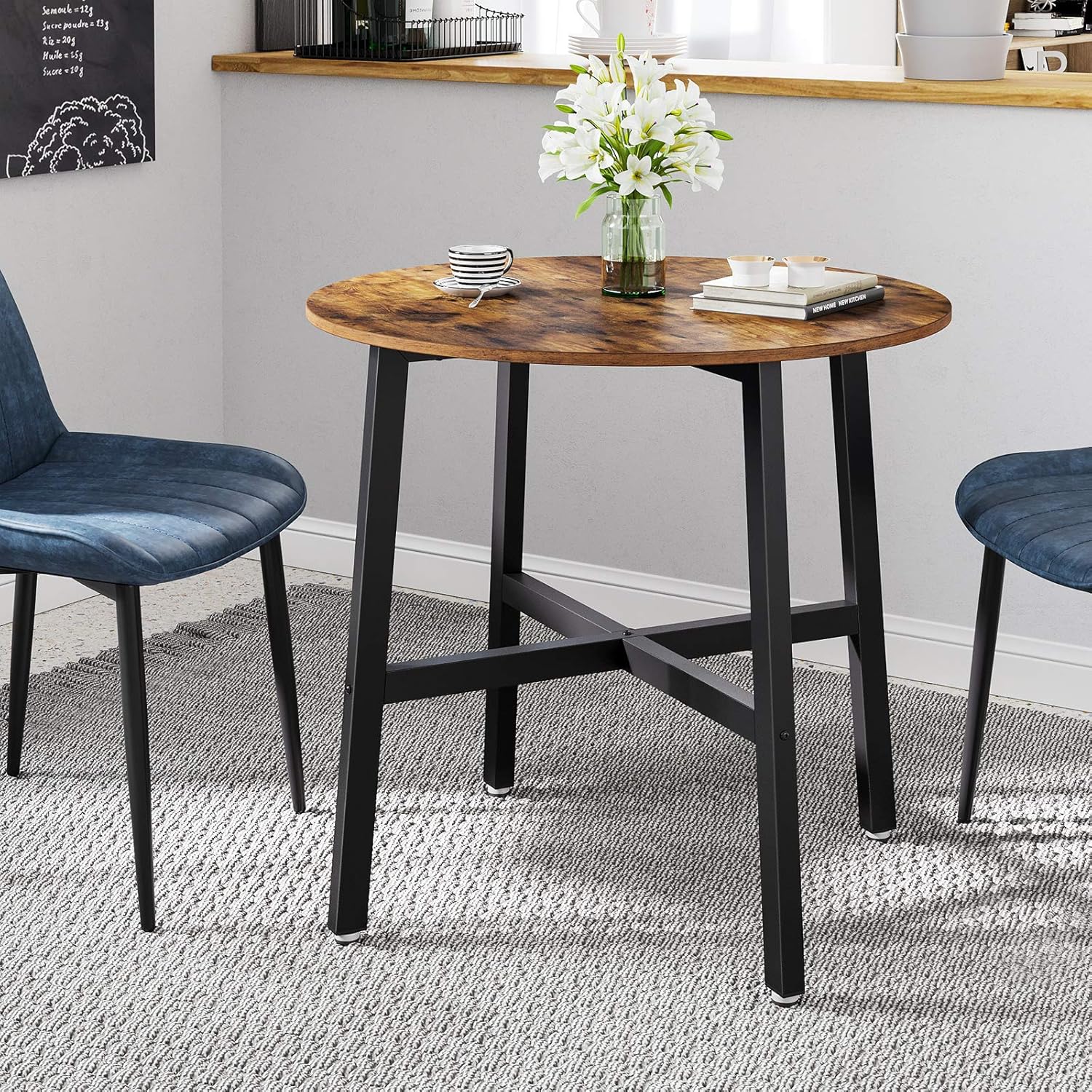 VASAGLE Masa rotunda de bucatarie sau living, stil industrial, 80 x 75 cm (diametru x inaltime), maro rustic