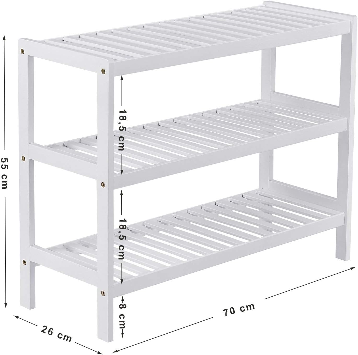 SONGMICS Raft de depozitare din bambus, cu 3 niveluri, 26x70x55cm, alb