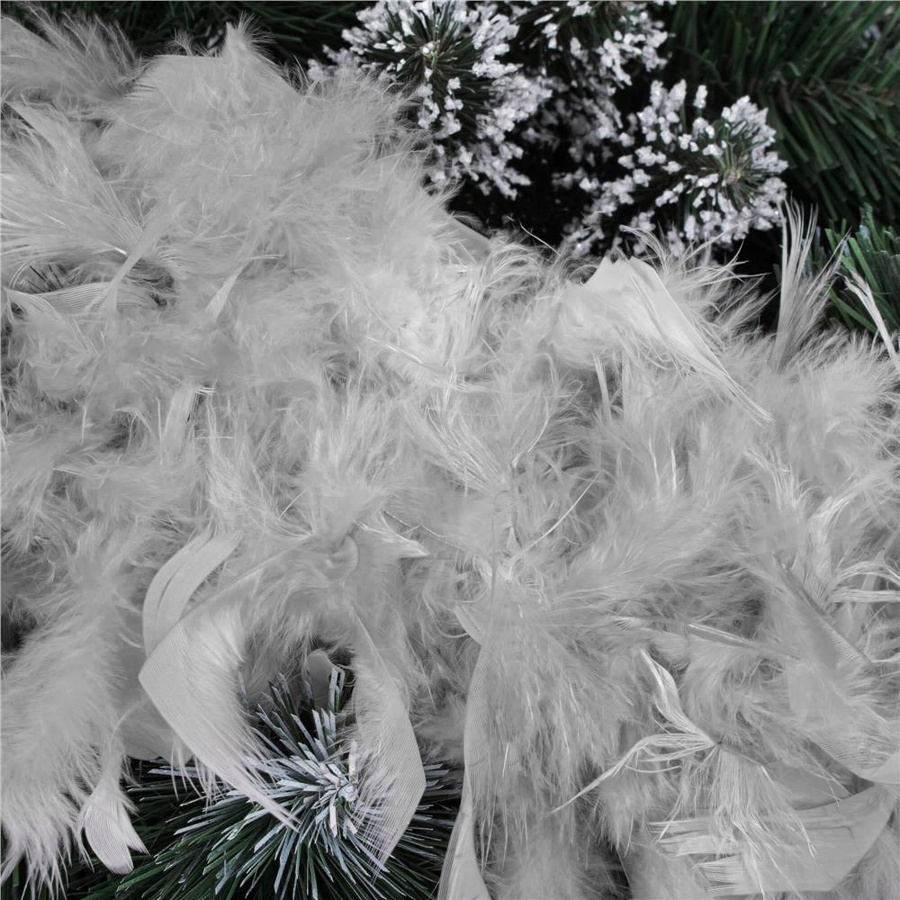 Ghirlanda pentru decor sau bradul de Craciun, model puf si pene, gri, 180cm
