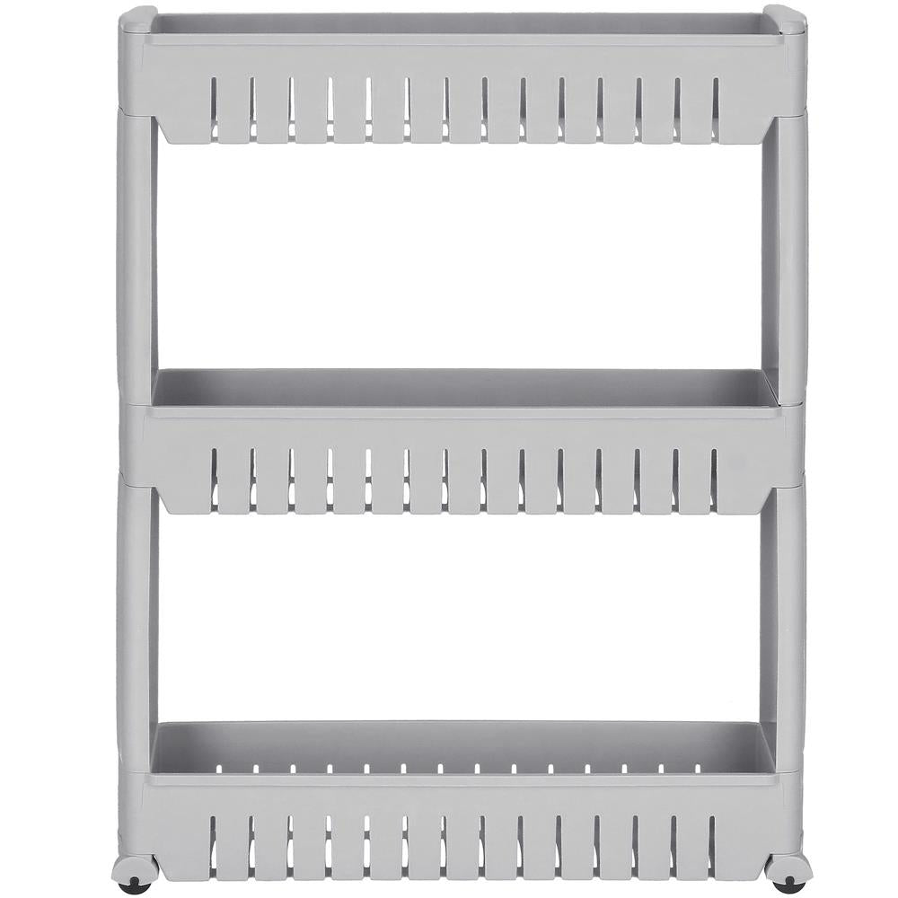 Sistem rafturi de depozitare cu roti pentru bucatarie sau baie cu 3 polite, 54x13x70cm, gri