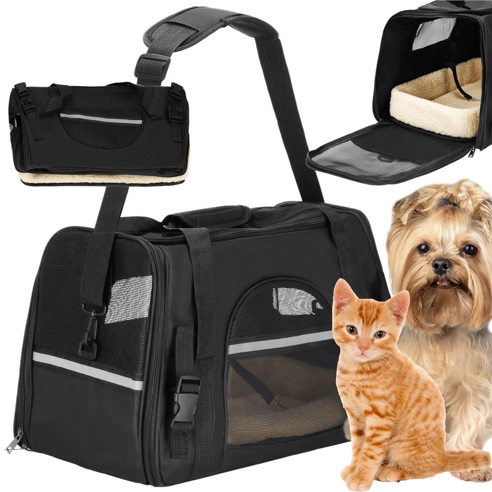 Geanta pentru transport animale mici-medii, pentru caine si pisica, cu saltea, 27x44x25 cm, negru
