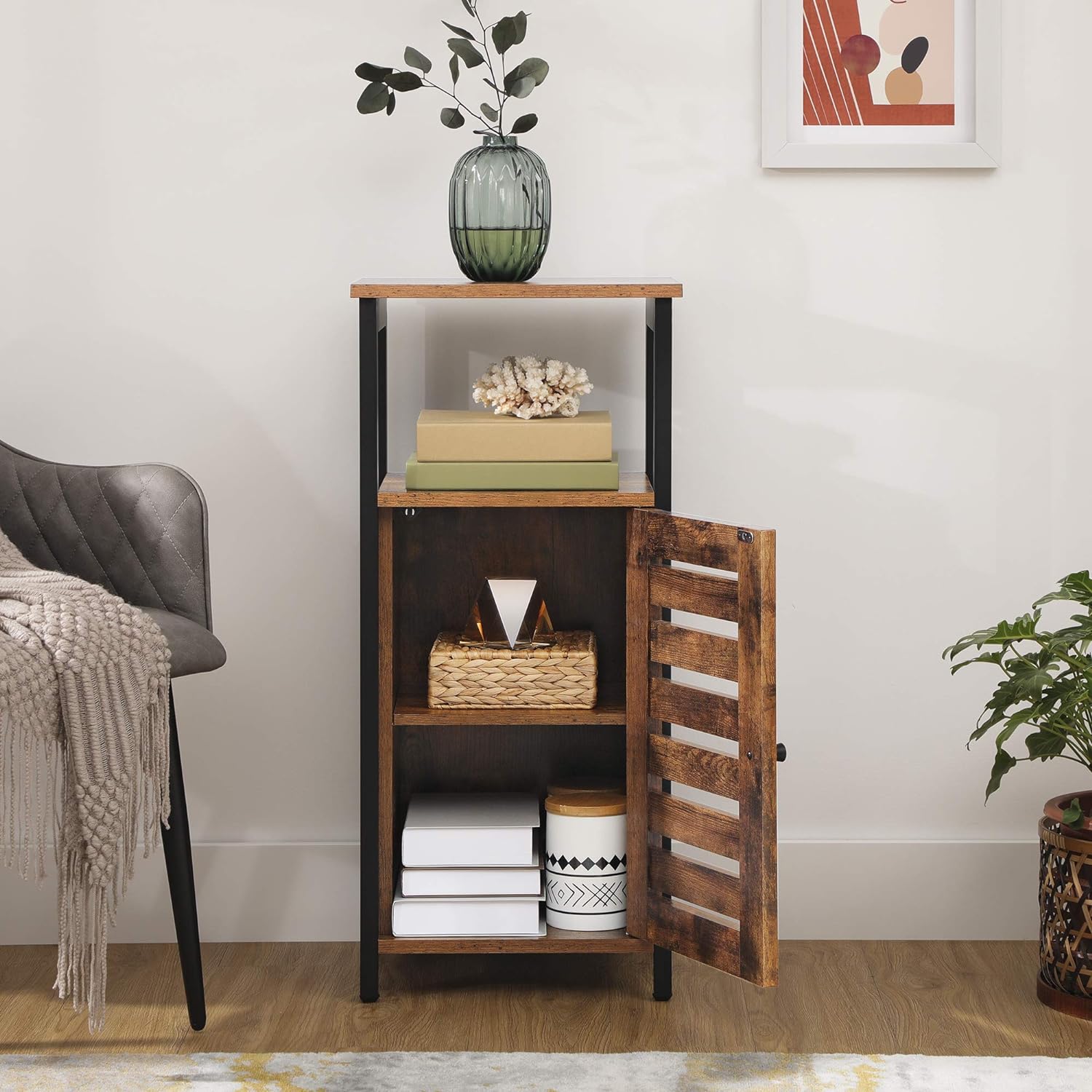 VASAGLE Dulap de depozitare tip noptiera, pentru dormitor sau living, stil industrial, 37x30x81cm, maro rustic