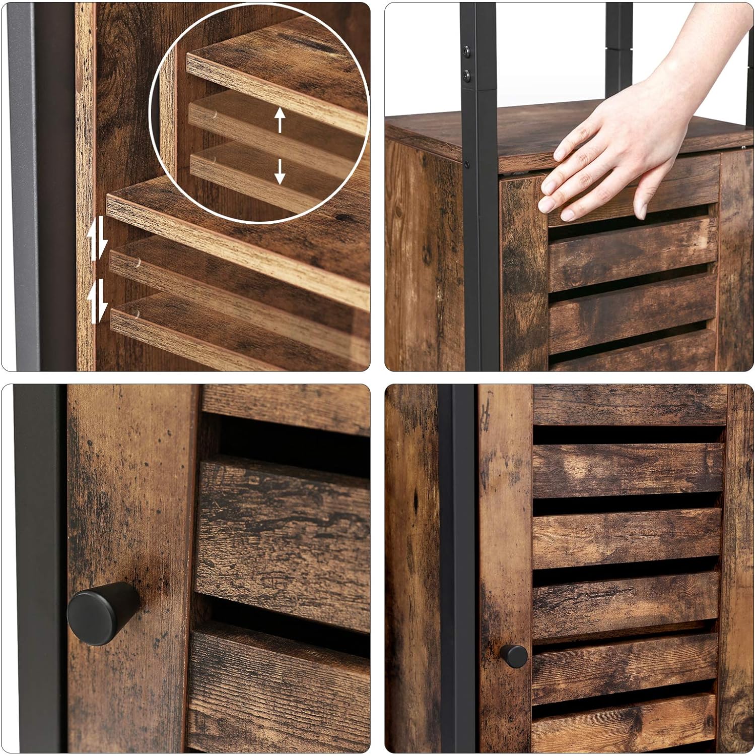 Dulap de depozitare in stil turn, 5 rafturi, compartiment cu usa, 37x30x167cm, maro rustic