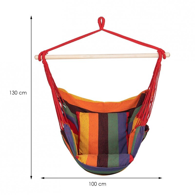 Hamac tip leagan suspendat pentru casa sau gradina HM47, multicolor cu perne, 130x100cm, 150kg