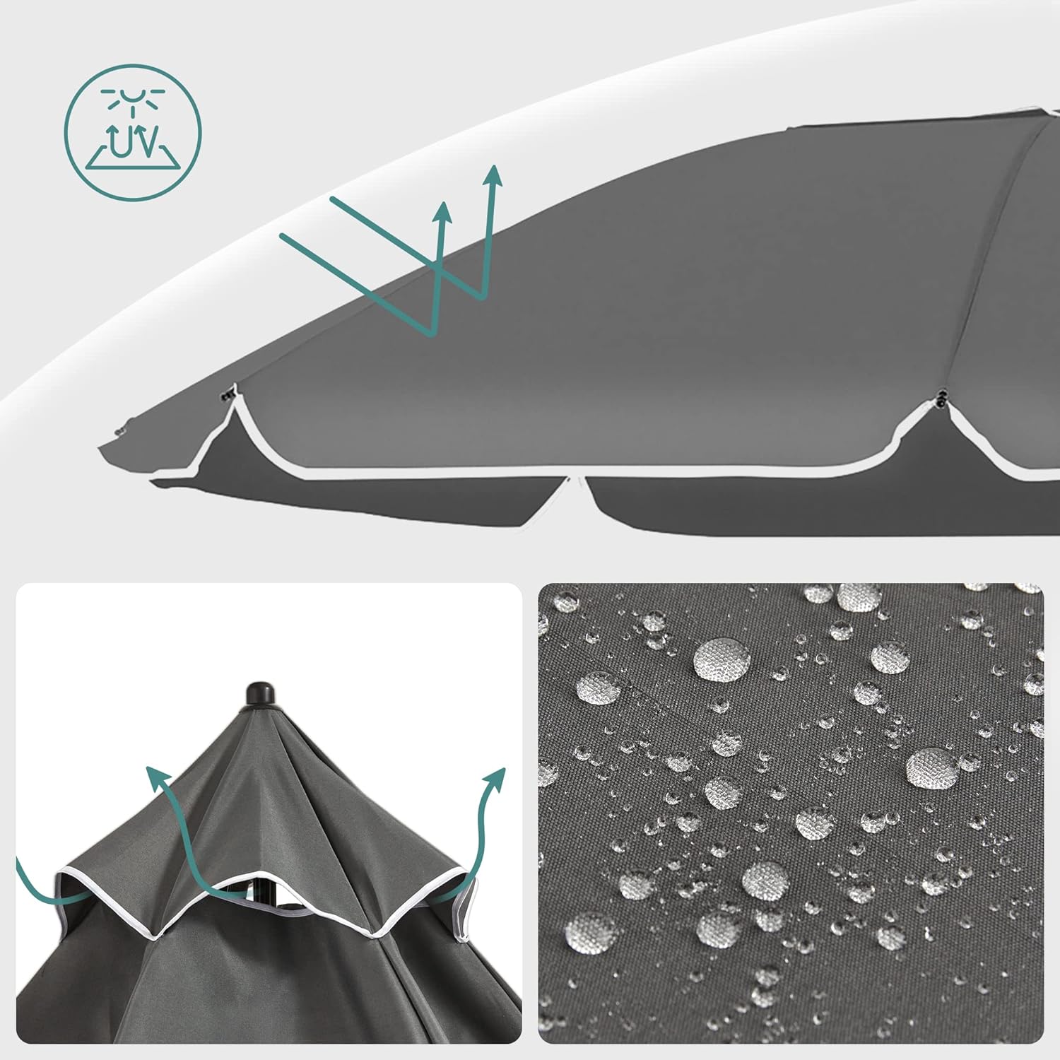 SONGMICS Umbrela terasa gradina sau plaja, cu inclinare, husa, diametru 200cm, gri