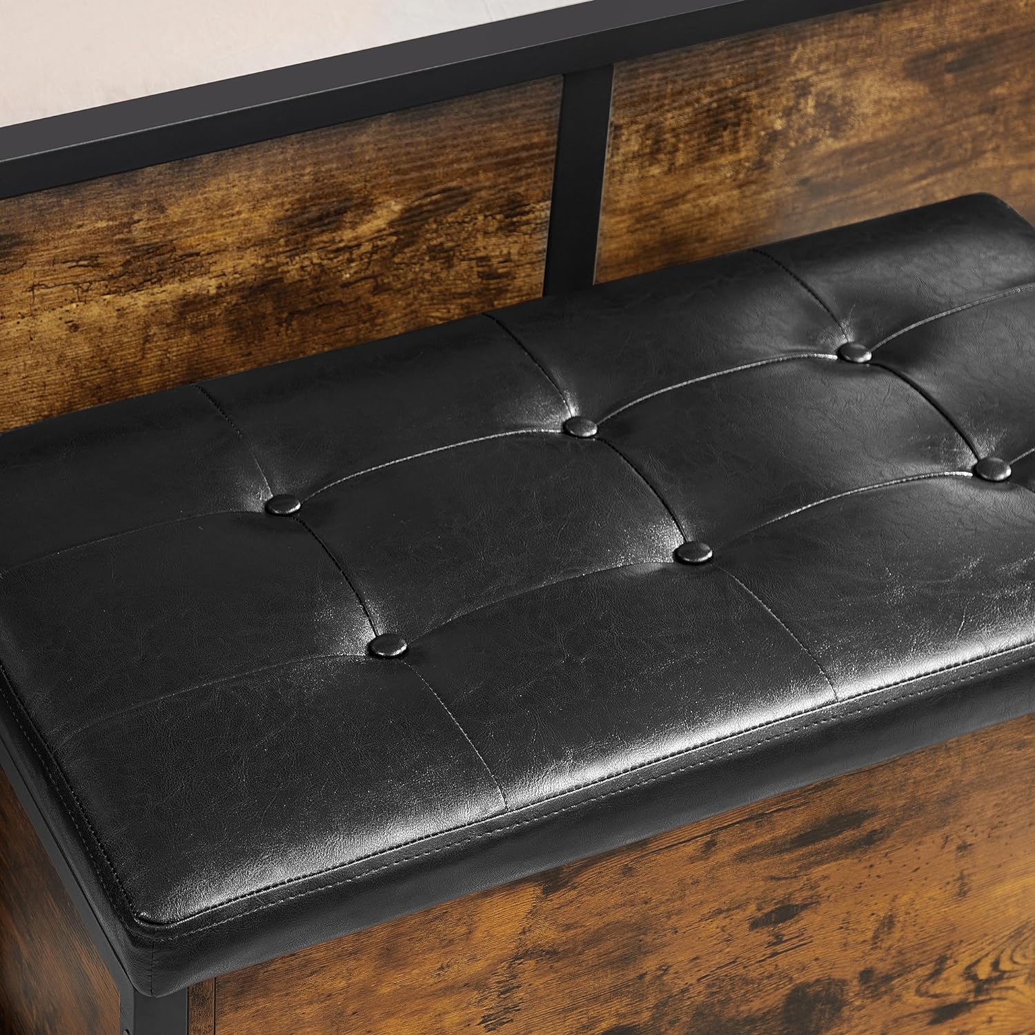 VASAGLE Banca cu lada de depozitare, perna captusita, piele sintetica neagra, 40x80x50cm, maro rustic