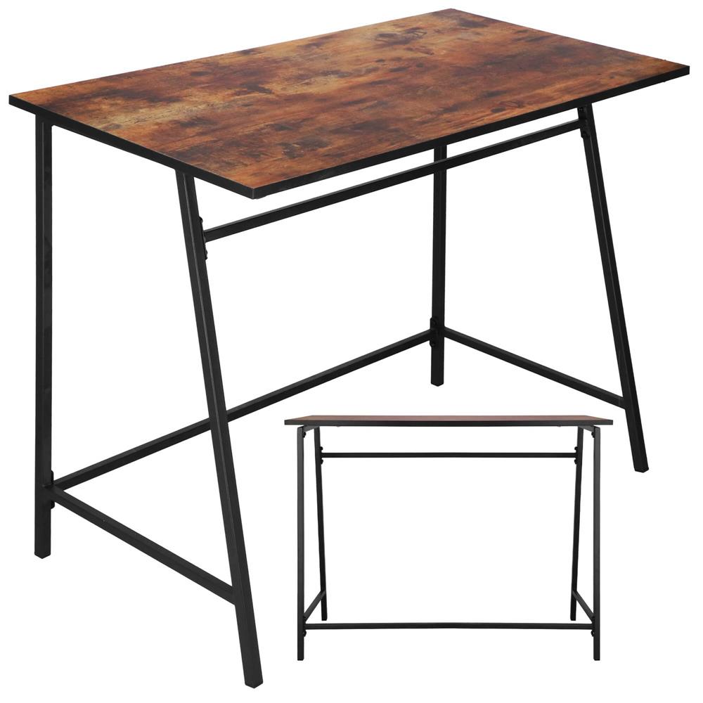 Birou tip masa laterala, cu cadru din otel, 50x100x76 cm, industrial, maro