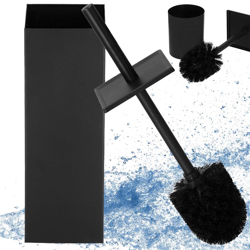 Perie WC cu rezervor detasabil si capac, din metal, 37 cm, negru