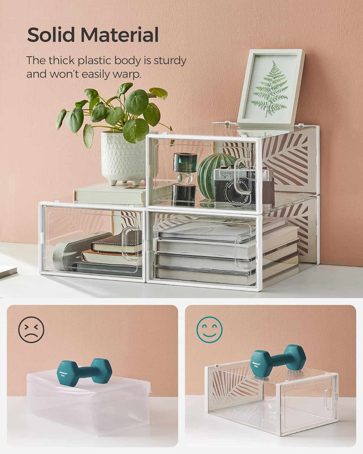 SONGMICS Cutii de pantofi, set de 18 organizatoare stivuibile, structura rezistenta ABS, 34x23x14cm, transparent