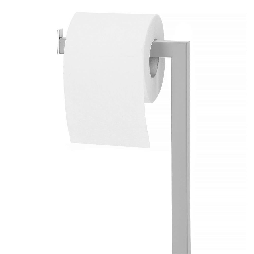 Stand cu perie WC si suport hartie igienica, metal, 79cm, gri
