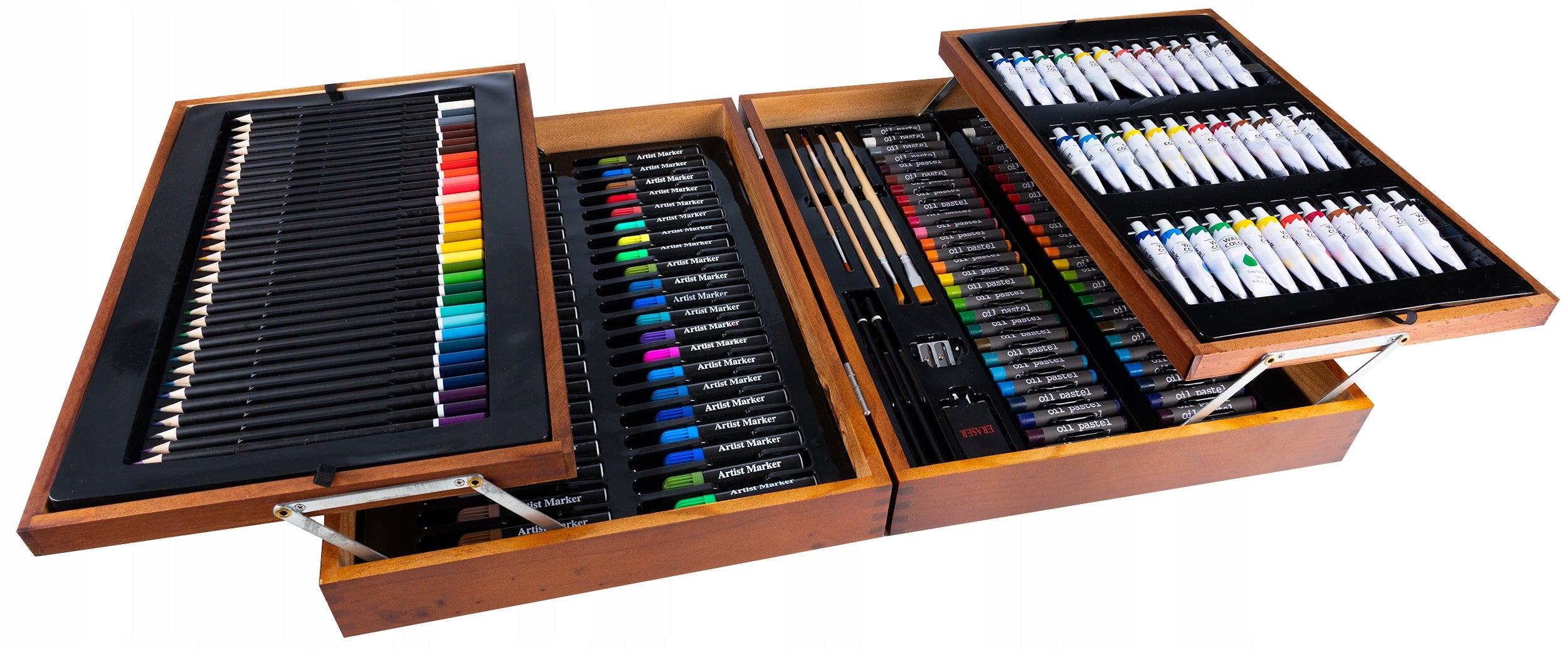 Set de pictura si desen pentru copii, 174 de piese, trusa lemn, 45x32x10cm