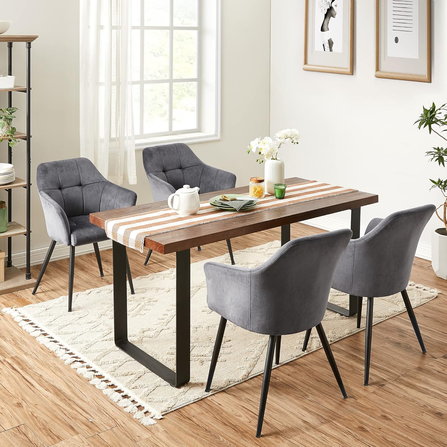 SONGMICS Scaun living tapitat din catifea cu cotiere, sarcina 110 kg, 61x60x87 cm, gri
