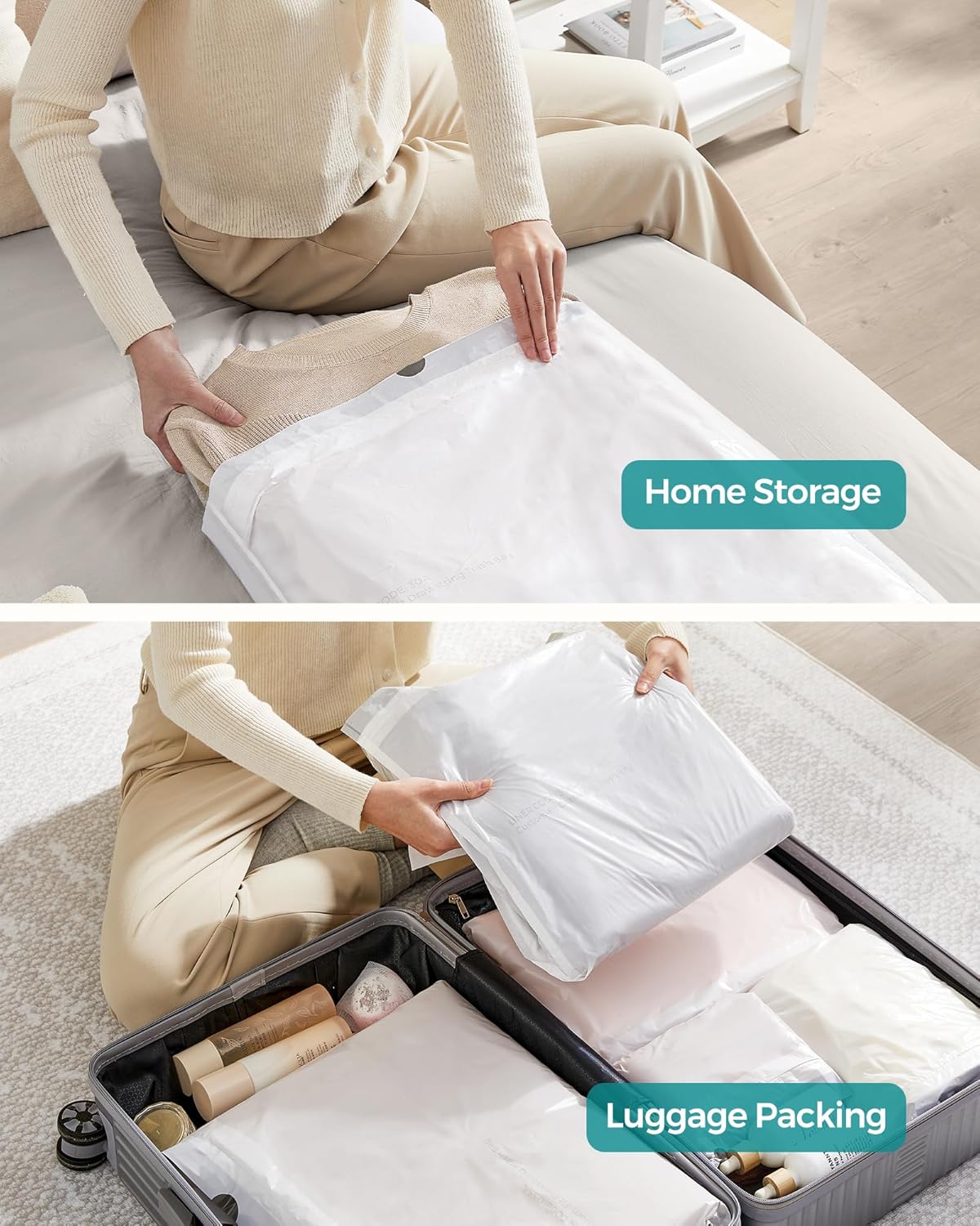 SONGMICS Saci de gunoi pentru cosuri de bucatarie de 30 litri, pre-separate, 90 bucati, alb