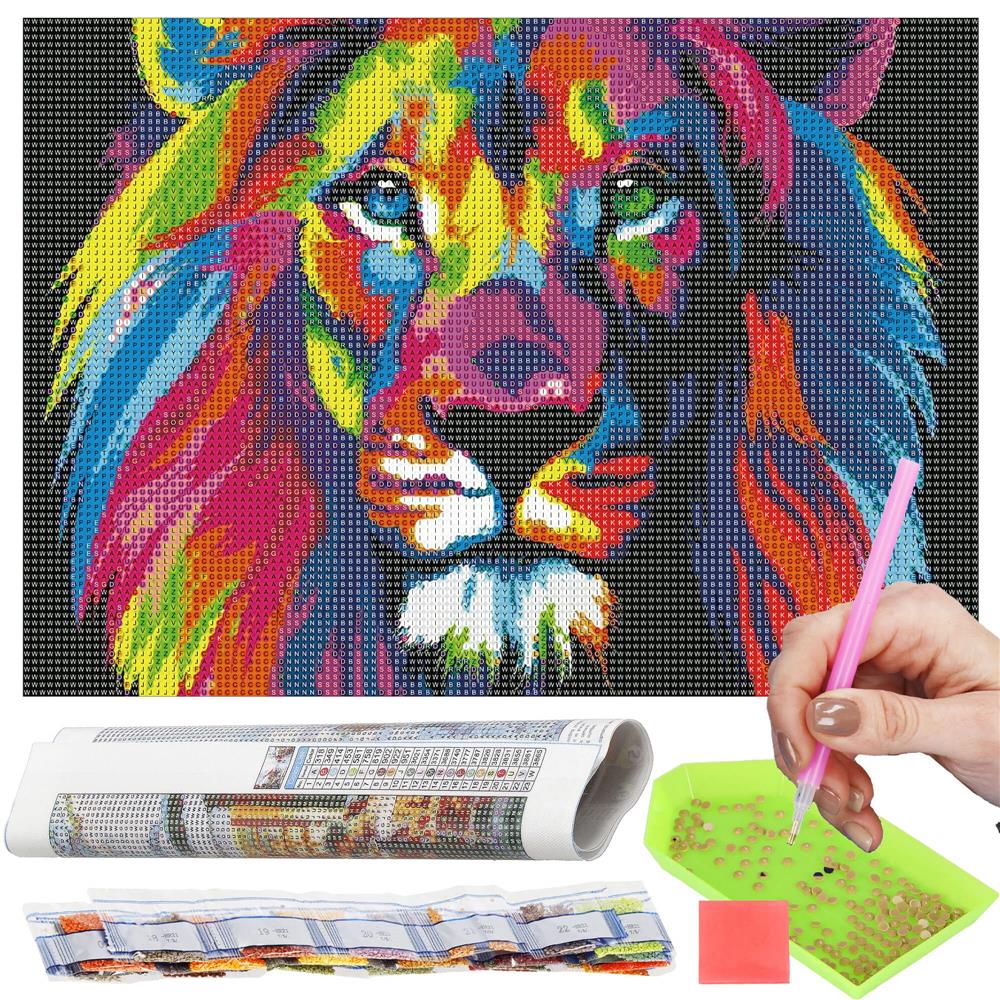 Set de broderie cu diamante 5D, 30x40cm, model Leu