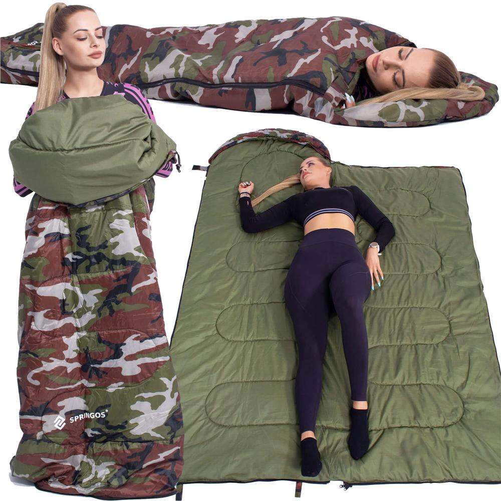 Sac de dormit tip mumie, cu geanta de transport, 210x73cm, 8-20grade, culoare camuflaj