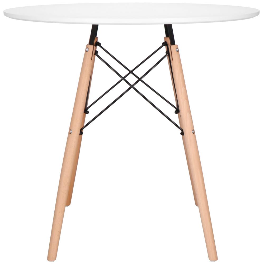 Masa dining bucatarie, rotunda, diametru 80 cm, inaltime 75 cm, Blat MDF, Picioare lemn, Alb