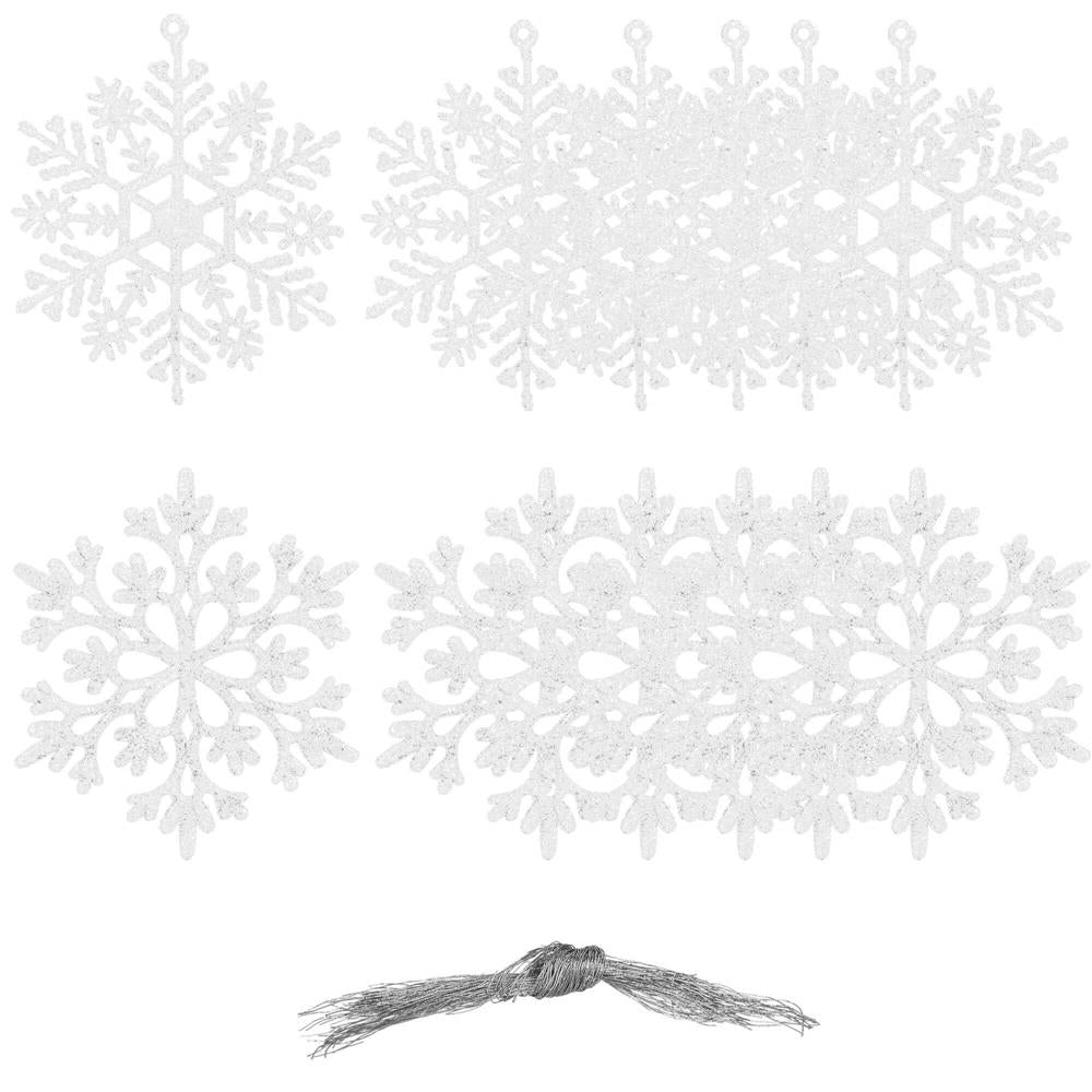 Decoratiune brad fulg de zapada, set 12 bucati, 9-10cm, alb