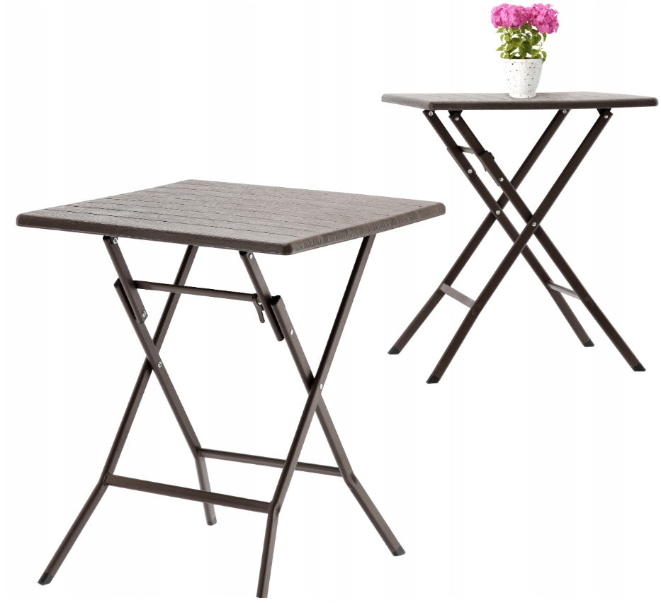 Masa de plastic pliabila, pentru gradina sau balcon, 62x62x73cm, maro imitatie lemn - 4