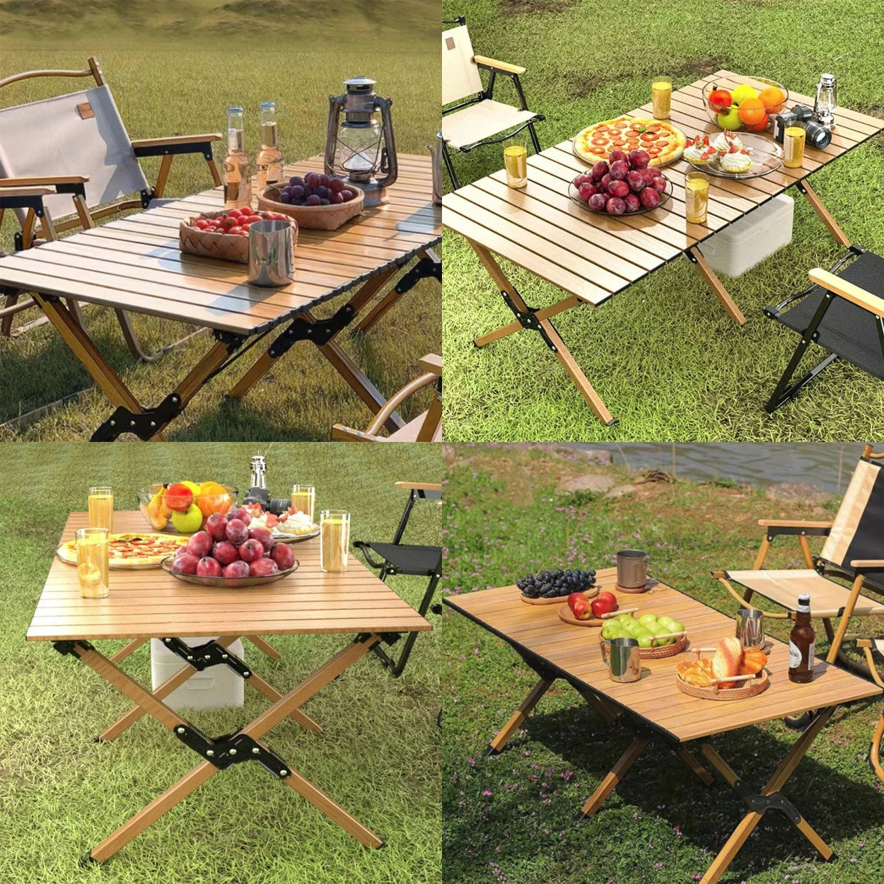 Masa pentru camping cu sistem de pliere rapida, cadru metalic otel, 118x60x45cm, maro