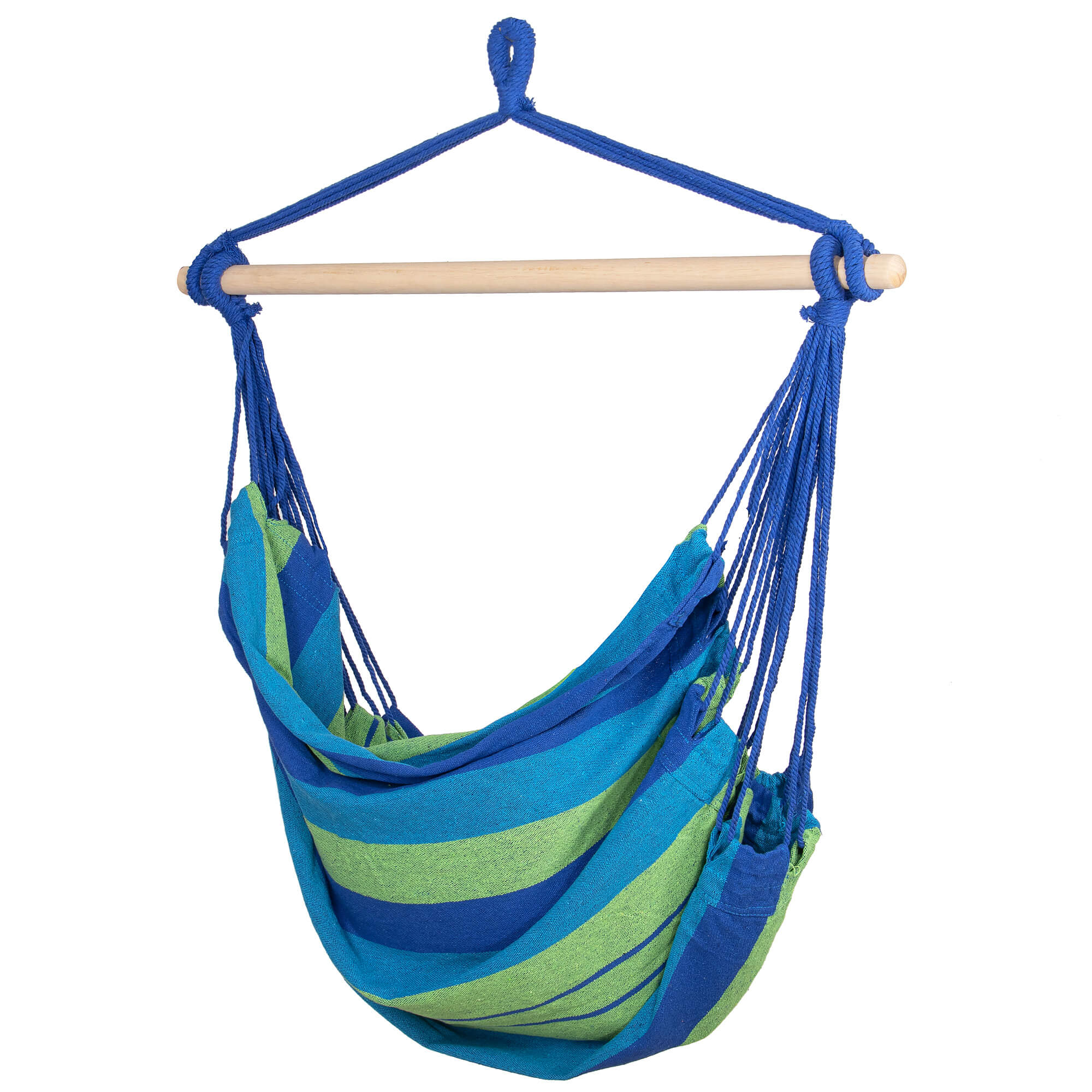 Hamac tip leagan suspendat pentru casa sau gradina, albastru-verde, 130x100cm, 150kg
