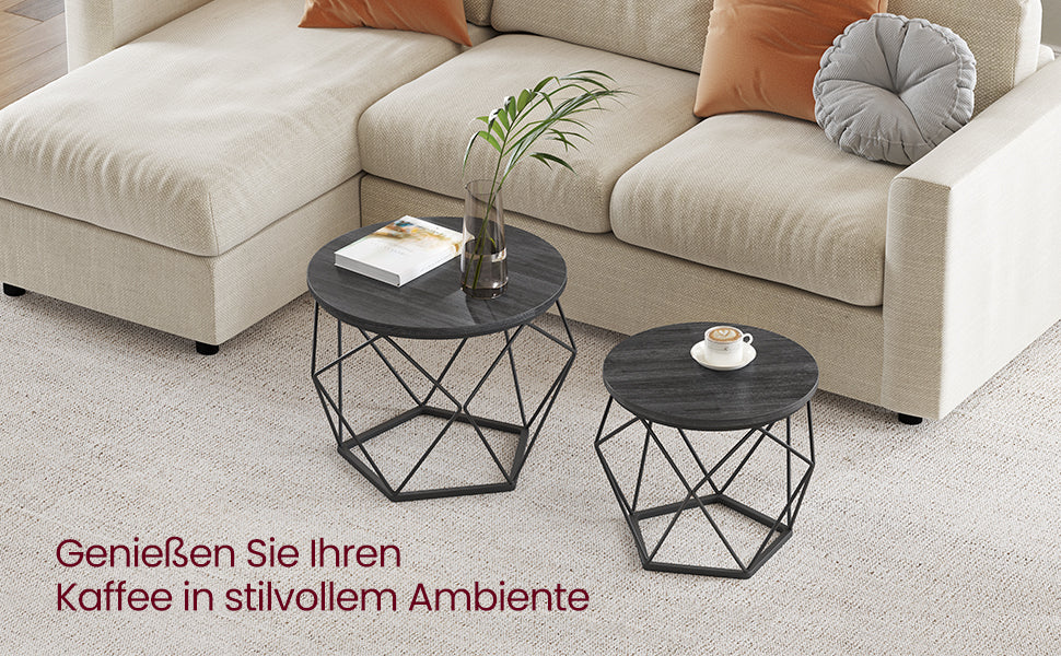 VASAGLE Set de 2 mese de cafea, stil industrial, 50x40cm si 40x36cm, negru