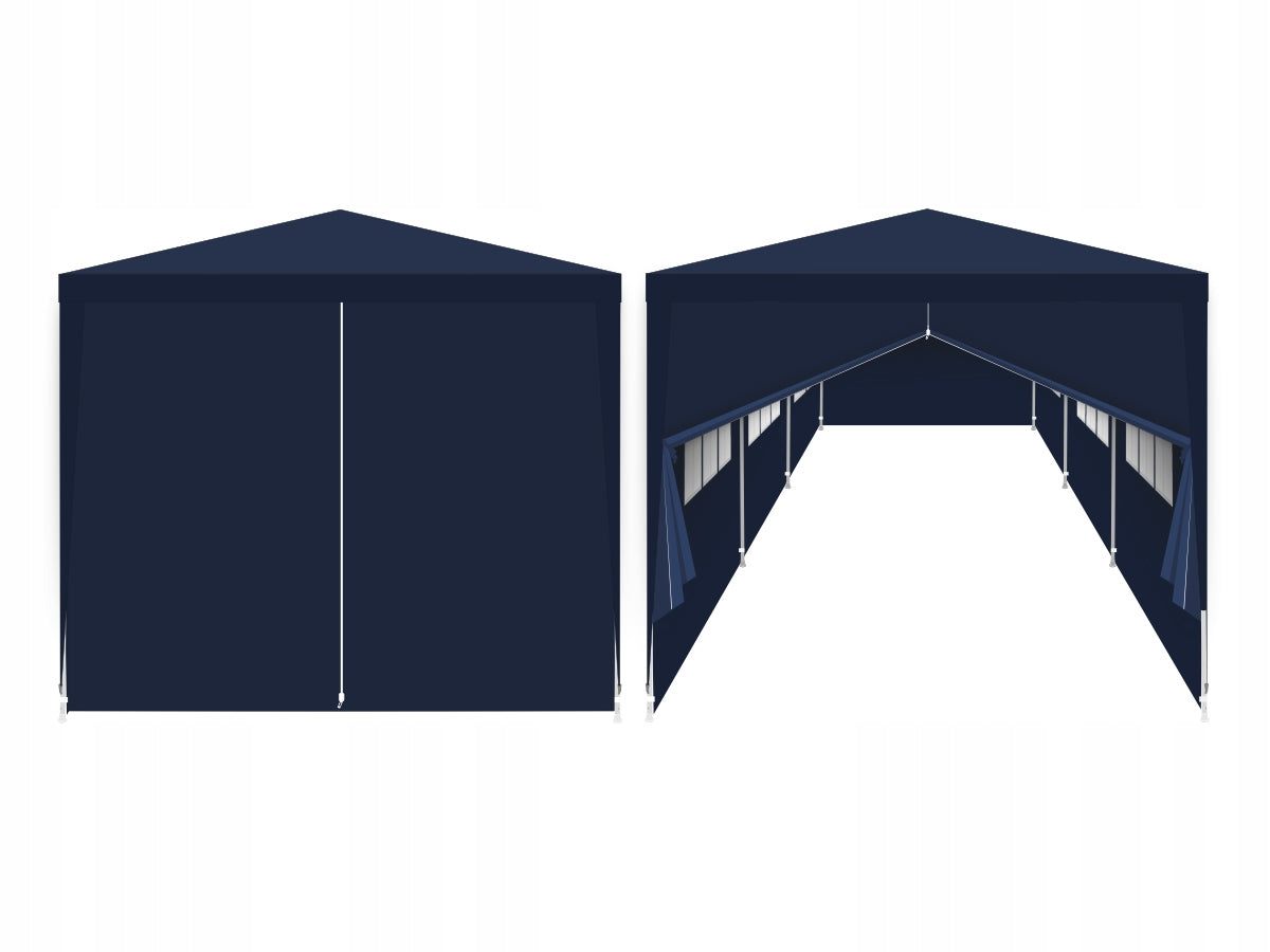 Cort pavilion 9x3m pentru gradina sau evenimente, cu 8 pereti laterali, albastru