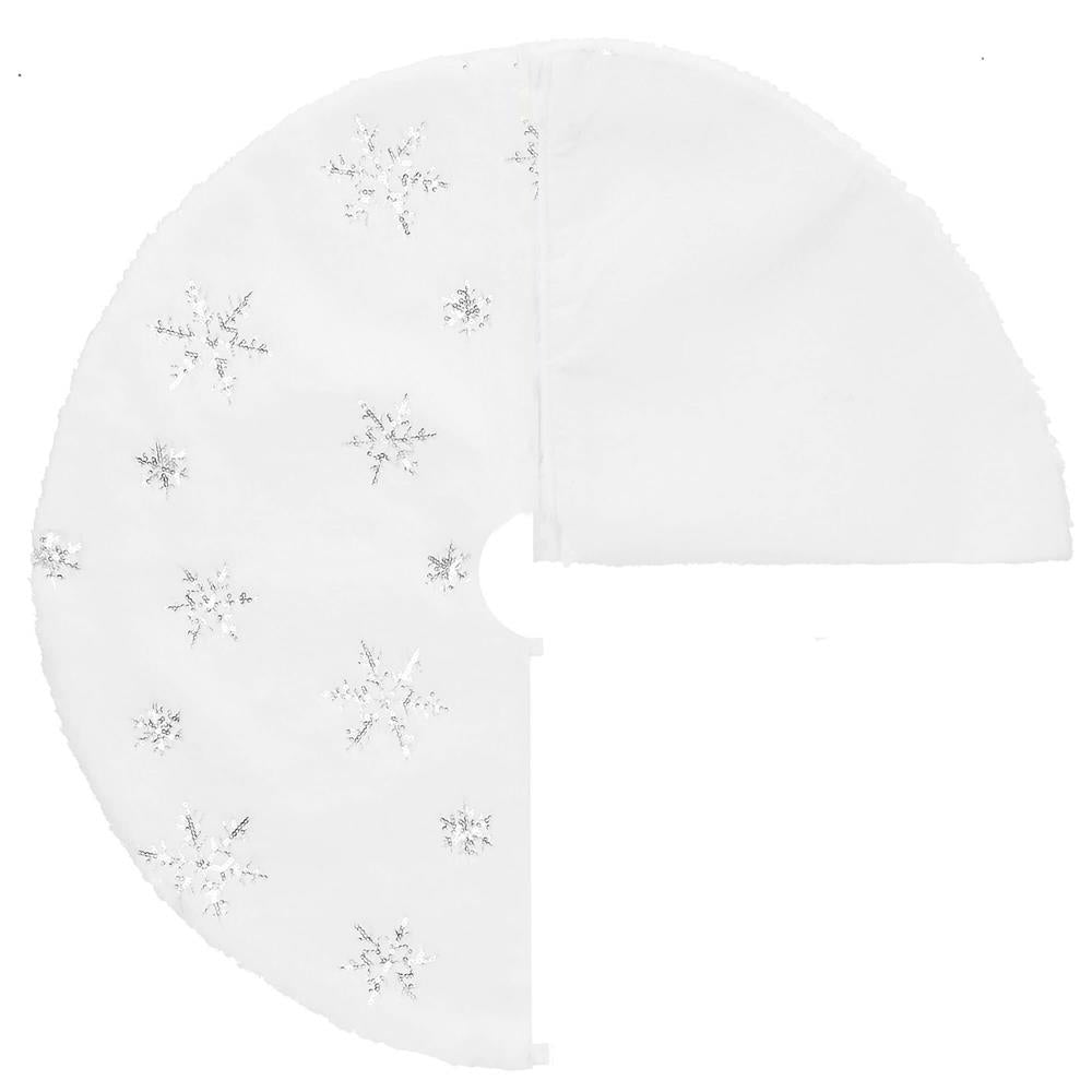 Covoras de pus sub bradul de Craciun, 90 cm, imitatie blana alba cu paiete argintii